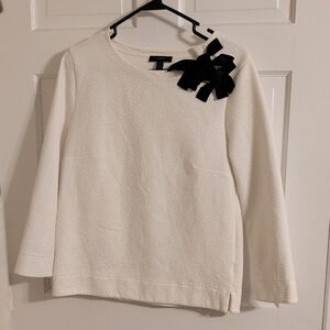 J. Crew White Bow-Detail Sweatshirt Medium Cotton Blend Coquette Minimal